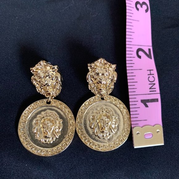Lions Head Statement Earrings - Gold - Picture 7 of 8